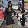 Black bob wigs with bangs, mannequins Black trench coat at optimismic Wigs and Gifts Saint Paul Minnesota 