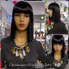 Black bob wigs, black trench coats and Statement necklace set at Optimismic Wigs and Gifts 