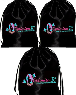 optimism integrity and contentment black Satin Wig Bag nearby $10 at Optimismic Wigs and Gifts St Paul MN 