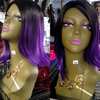Purple and Black Fashion wigs at Optimismic Wigs and Gifts. Purple Wigs near me.