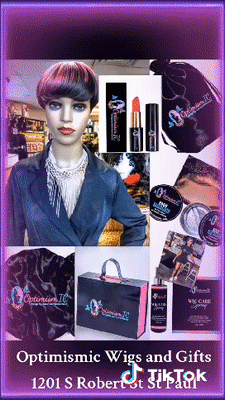 OptimismIC Integrity and Contentment Satin Wig Bags $10 Optimismic Wigs and Gifts St Paul MN. 1201 S Robert Street St Paul Minnesota. Signal Hills Shopping Center.