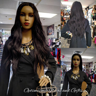 Buy Black 28 inch 180 density Celeste wigs at Optimismic Wigs and Gifts. 