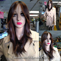 Buy Jacquelyn chocolate highlights Wigs at Optimismic Wigs and Gifts Saint Paul Minnesota.Jacquelyn Balayage Brown Synthetic glueless Wigs $59 Optimismic Wigs and Gifts West St Paul MN
