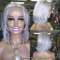 Judith Gray 100% human hair lace front wigs at optimismic Wigs and Gifts color gray white