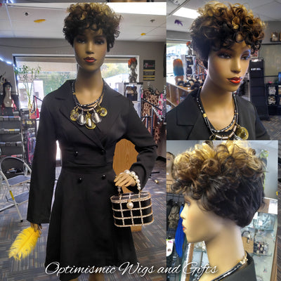 Inspire short Tri colored Human hair wigs at optimismic Wigs and Gifts 
