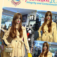 Brown chocolate synthetic wigs with bangs Optimismic Wigs and Gifts St Paul Minnesota. Signal Hills Shopping Center 1201 S Robert Street.