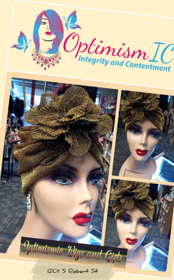 Gold floral head covers Optimismic Wigs and Gifts St Paul Minnesota 55118