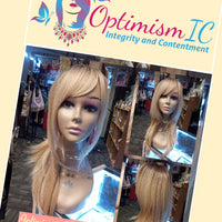 Heather Blonde Glueless synthetic 26 inch bang Wig $59 Optimismic Wigs and Gifts West St Paul MN 55118