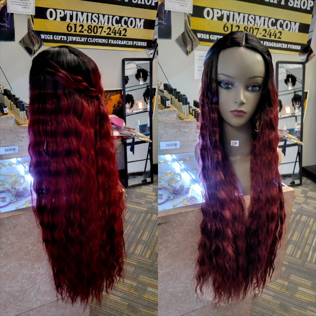 Burgundy and Black Fashion wig with waves