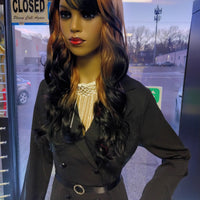 Orange and Black Body wave Gaia Wigs at optimismic wigs and gifts shop.