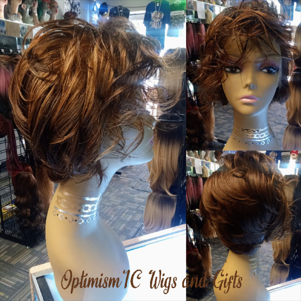 Rockstar Sara chocolate Brown human hair lace front wigs at OptimismIC Wigs and Gifts . Sarah $25 100% Human Hair Lace Front Wig Auburn ombre pixie cut Optimismic Wigs and Gifts Shop West St Paul