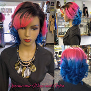 Blue and Pink Rainbow 100% Human lace front wigs at Optimismic Wigs and Gifts 