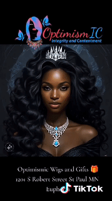 OptimismIC Integrity and Contentment Brand Ambassador Euphoria modeling Roshelle HD Lace Synthetic Curly 28-inch Lace front Wigs for $69 at OptimismIC Wigs and Gifts Shop Saint Paul Minnesota. 
