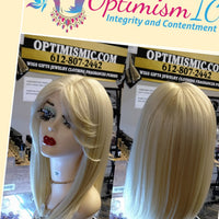 Blonde synthetic glueless bob Wig with bangs $59 Optimismic Wigs and Gifts West St Paul MN - OptimismIC Wigs and Gifts