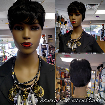 Buy Grace short black wigs at Optimismic Wigs and Gifts Saint Paul MN.
