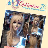 Heather Blonde Glueless synthetic 26 inch bang Wig $59 Optimismic Wigs and Gifts West St Paul MN 55118 - OptimismIC Wigs and Gifts