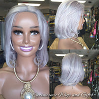 Judith $140 Gray HD Human Hair Lace Front Wigs 12inches Optimismic Wigs and Gifts - OptimismIC Wigs and Gifts