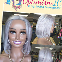 Judith $140 Gray HD Human Hair Lace Front Wigs 12inches Optimismic Wigs and Gifts - OptimismIC Wigs and Gifts