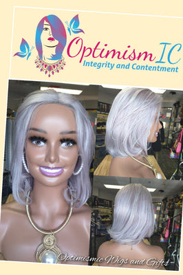 Judith $140 Gray HD Human Hair Lace Front Wigs 12inches Optimismic Wigs and Gifts - OptimismIC Wigs and Gifts