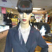 Buy messy black bun with bangs at optimismic wigs and gifts shop.