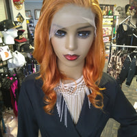 Buy Orange color human hair body wave wigs ginger at optimismic wigs and gifts.