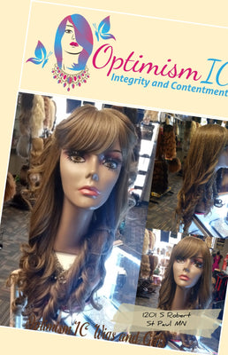 Raquel Chocolate synthetic glueless Wig 28 inches $25 at OptimismIC Wigs and Gifts Shop West St Paul MN - OptimismIC Wigs and Gifts
