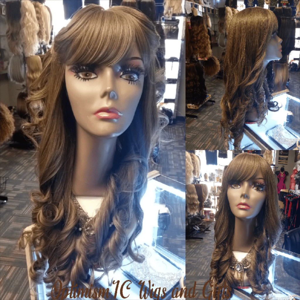 Raquel Chocolate synthetic glueless Wig 28 inches $25 at OptimismIC Wigs and Gifts Shop West St Paul MN - OptimismIC Wigs and Gifts