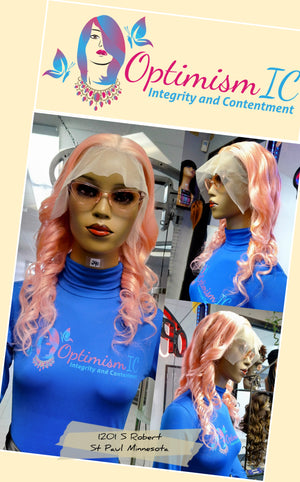Kandy Pink Human Blend Lace Front Wigs $240 OptimismIC Wigs and Gifts St Paul Minnesota 