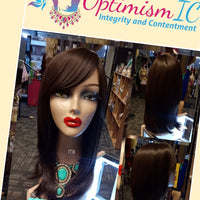Simone Dark Chocolate brown Synthetic Glueless Bang Wig $59 at Optimismic Wigs and Gifts St Paul Minnesota 55118 - OptimismIC Wigs and Gifts