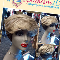 Terry Blonde ombre synthetic glueless Wigs with bangs $59 at Optimismic Wigs and Gifts St Paul MN 55118 - OptimismIC Wigs and Gifts