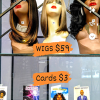 Buy Wigs from $59 and birthday cards from $3 at optimismic wigs and gifts shop.
