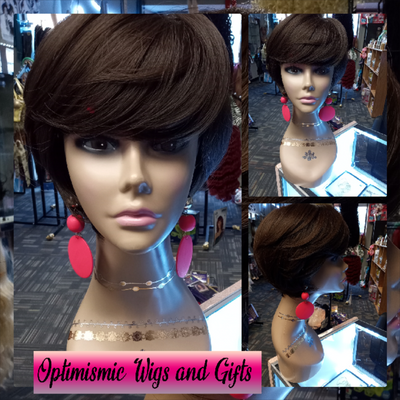 Cool and Casual Gina Wigs at Optimismic Wigs and Gifts. Short and lightweight and dancefloor ready come down and check them out. Wig Benefits 5 Minute StylingWear and Go Pre-styled and Pre-colored Glueless for easy wear Gina Wig Product Details Hair Wig Color: Sepia Hair Wig Coverage: Full Coverage Hair Wig Fiber: Synthetic Heat Resistant: YesHair Pattern: Short Layers with bangs Hair Length: Medium Length 4 inches