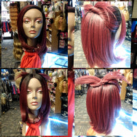 Shop hot red cranberry, strawberry, burgundy wigs at optimismic wigs and gifts.