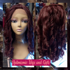 J99 Burgundy Rhinestone Lace Front Wigs shown curled at Optimismic Wigs and Gifts. Wigs shopping near me.