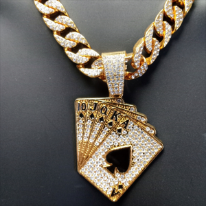 Royal Flush Pendant gold jewelry fashion at Optimismic wigs and gifts st Paul mn.