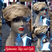 Flashy and Classy Terry Wigs at Optimismic Wigs and Gifts. Short and lightweight and office to party ready come down and check them out. Wig Benefits 5 Minute Styling Wear and Go Pre-styled and Pre-coloredGlueless for easy wearTerry Wig Product Details Hair Wig Color: Ombre Hair Wig Coverage: Full Coverage Hair Wig Fiber: Synthetic Heat Resistant: Yes Hair Pattern: Short Layers with bangs Hair Length: Medium Length 4 inches
Terry Blonde ombre synthetic glueless Wigs with bangs $59 at Optimismic Wigs and Gif