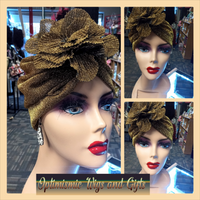 Gold Head Wraps Classic Elegance at Optimismic Wigs and Gifts Saint Paul.