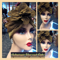 Gold Head Wraps Classic Elegance at Optimismic Wigs and Gifts Saint Paul.