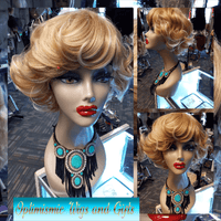 Lucille Blonde Synthetic Glueless bang Wigs $25 Optimismic Wigs and Gifts St Paul MN 55118 - OptimismIC Wigs and Gifts