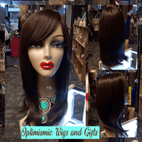 Simone Dark Chocolate brown Synthetic Glueless Bang Wig $59 at Optimismic Wigs and Gifts St Paul Minnesota 55118 - OptimismIC Wigs and Gifts